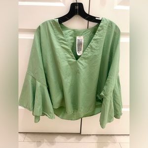 Free People Green Bell Sleeve Blouse